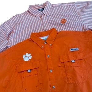 Lot of 2 Mens XL Clemson Button Up Short Sleeve Shirts Columbia PFG & Crable EUC
